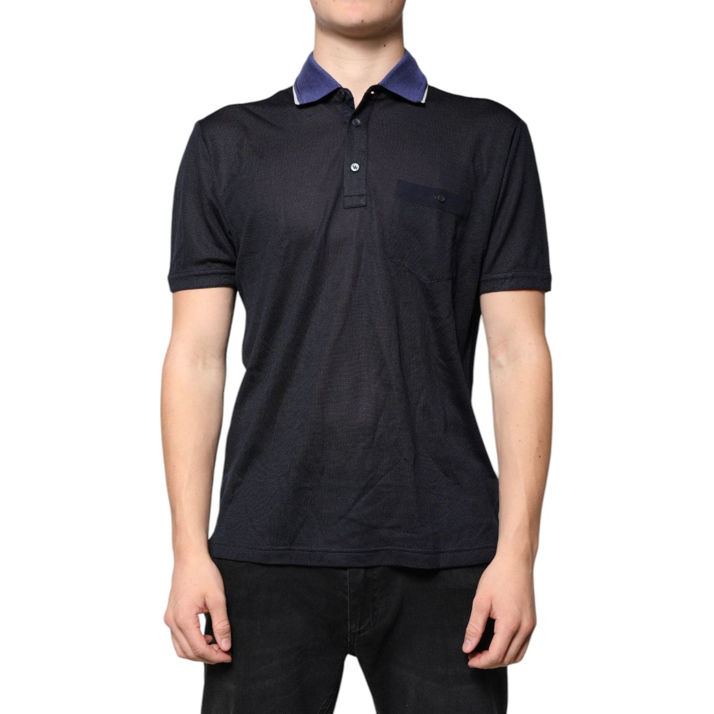 Dolce & Gabbana Blue Silk Collared Short Sleeves Polo T-shirt TSH86706-50
