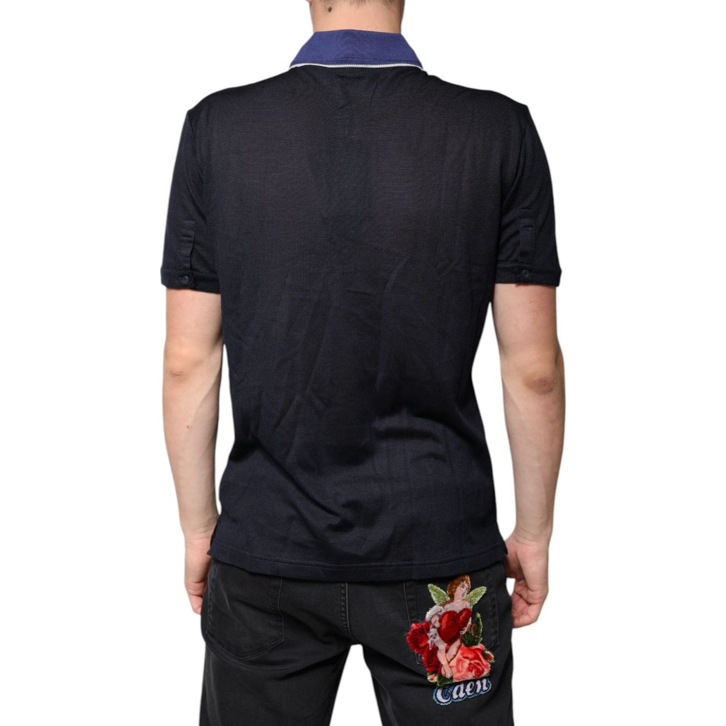Dolce & Gabbana Blue Silk Collared Short Sleeves Polo T-shirt TSH86706-50