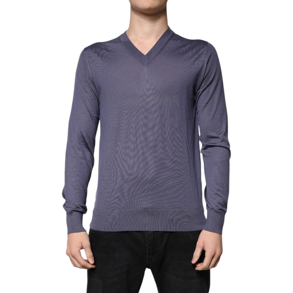 Dolce & Gabbana Gray Cashmere V-neck Men Pullover Sweater TSH86936-48