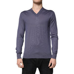 Dolce & Gabbana Gray Cashmere V-neck Men Pullover Sweater TSH86936-48
