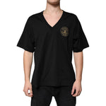 Dolce & Gabbana Black Cotton Logo Vneck Short Sleeve T-shirt TSH87440-46