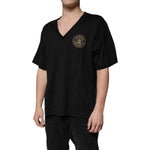 Dolce & Gabbana Black Cotton Logo Vneck Short Sleeve T-shirt TSH87440-46