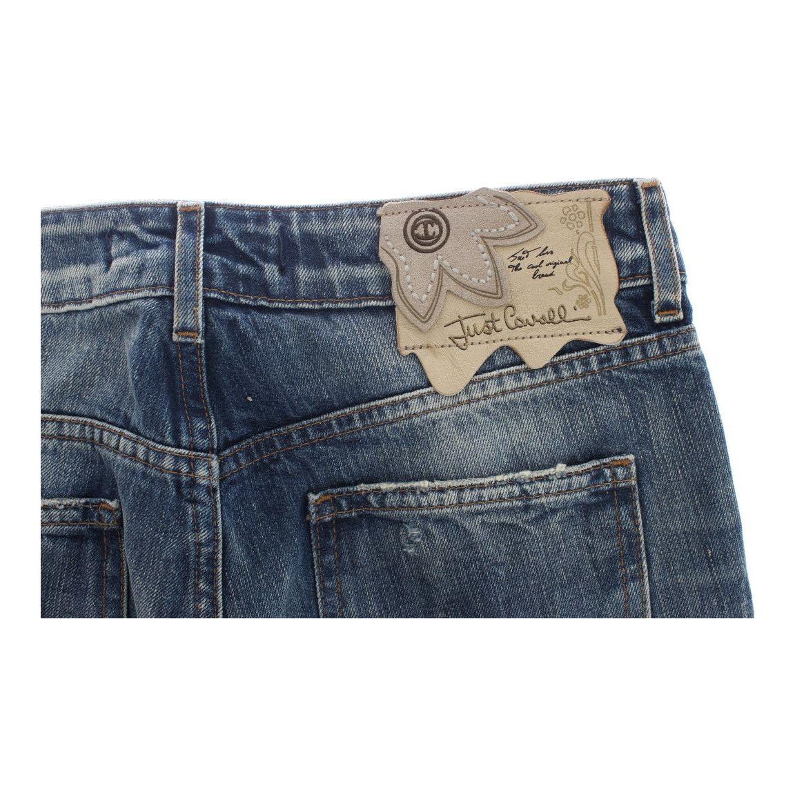 Cavalli Blue Wash Torn Cotton Straight Fit Jeans SIG18217-1