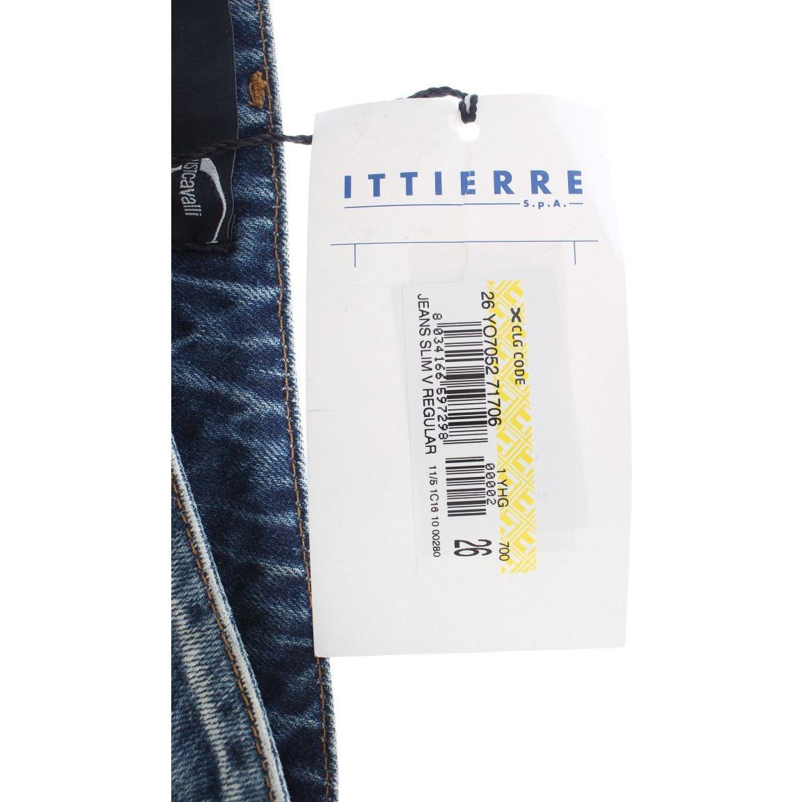 Cavalli Blue Wash Torn Cotton Straight Fit Jeans SIG18217-1