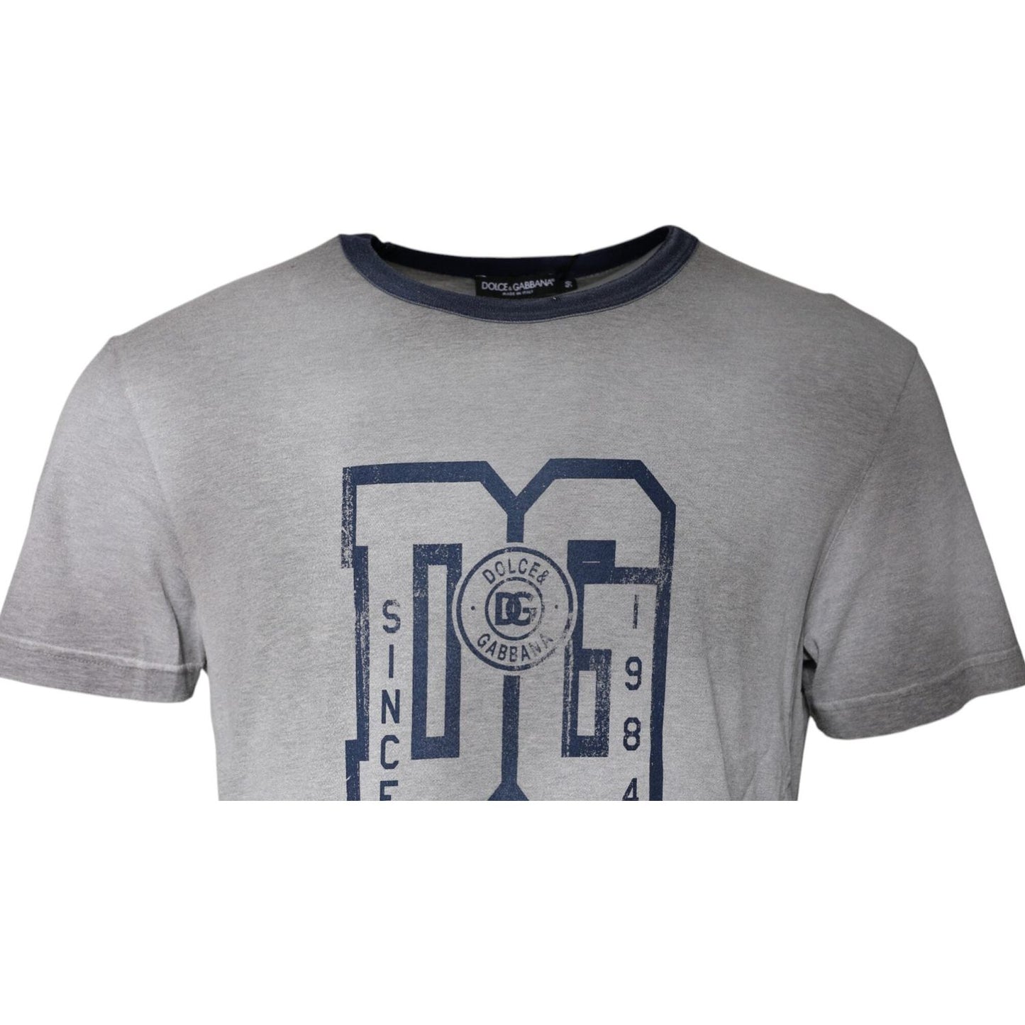Dolce & Gabbana Gray Logo Print Cotton Crew Neck T-shirt TSH87460-50