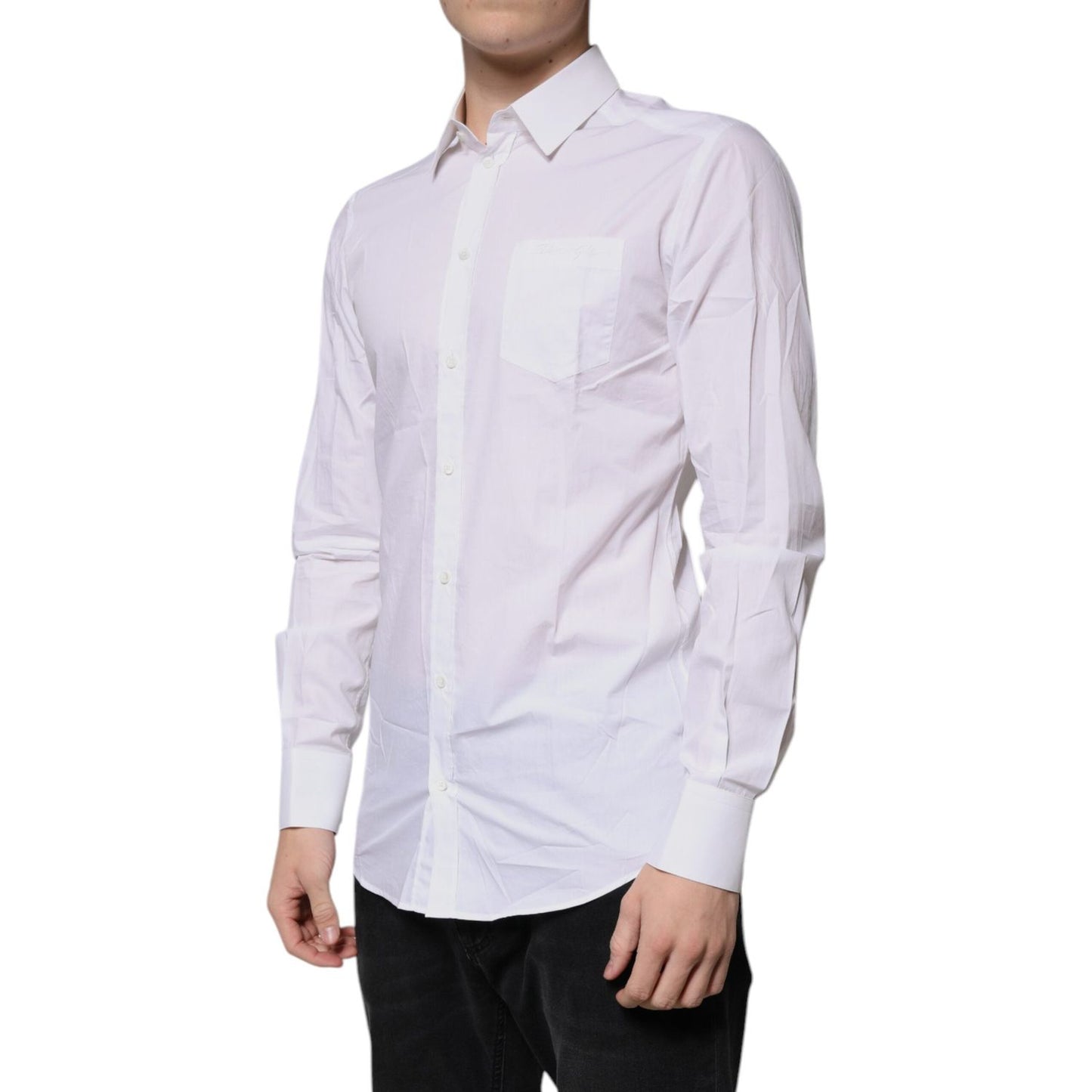 Dolce & Gabbana White Cotton Long Sleeves GOLD Dress Shirt TSH87466-39
