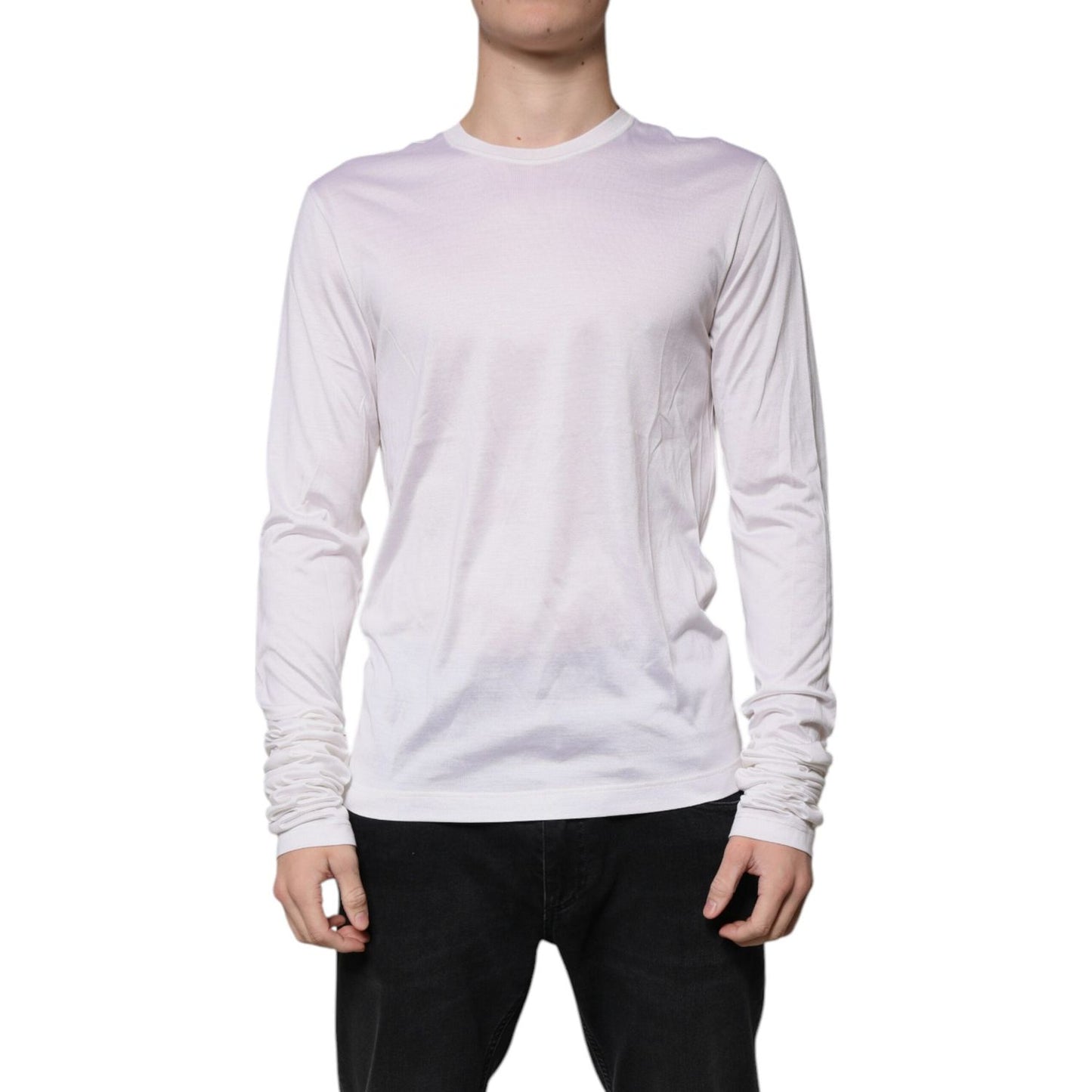 Dolce & Gabbana White Silk Crew Neck Men Pullover Sweater TSH87479-48