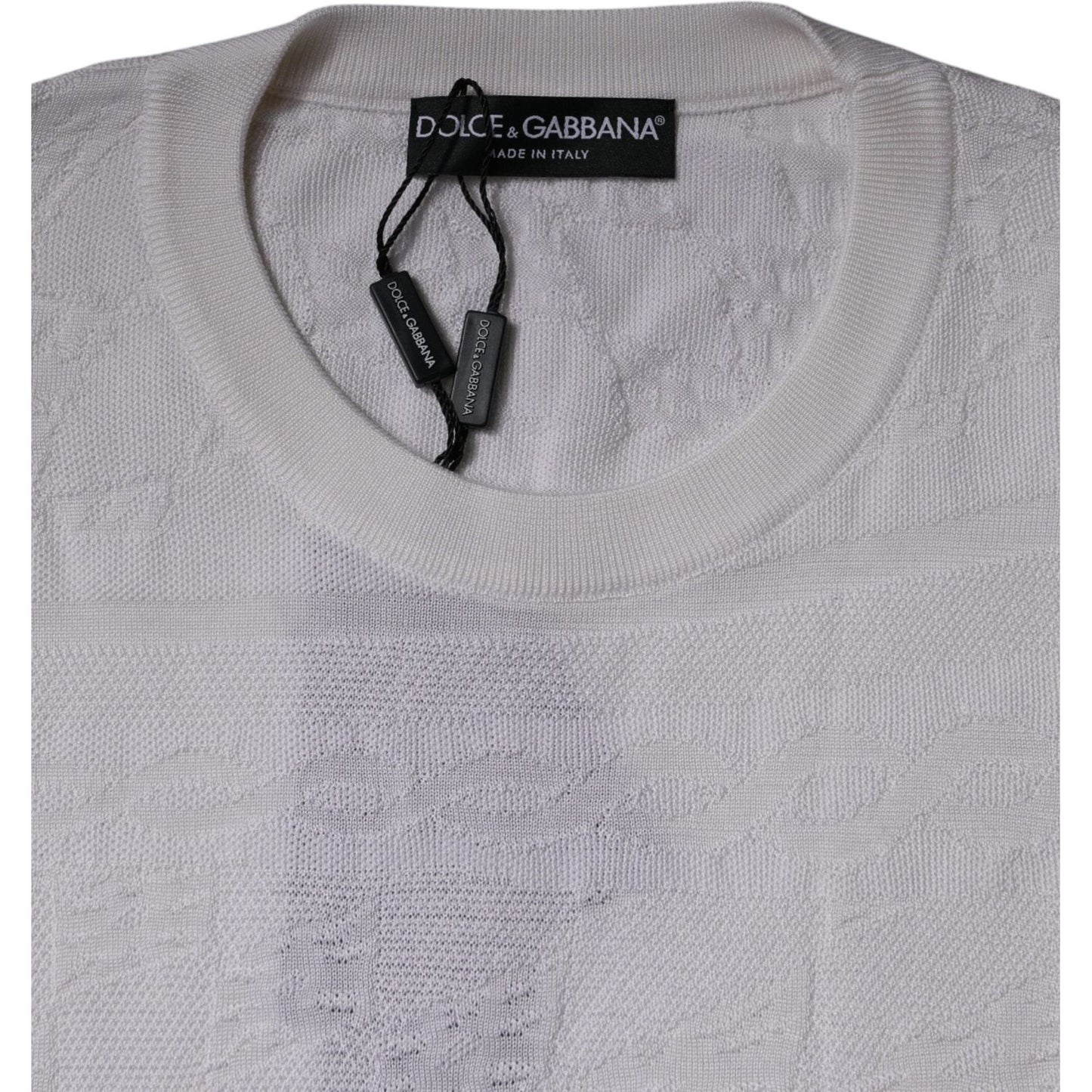 Dolce & Gabbana White Silk Crew Neck Men Pullover Sweater TSH87544-56