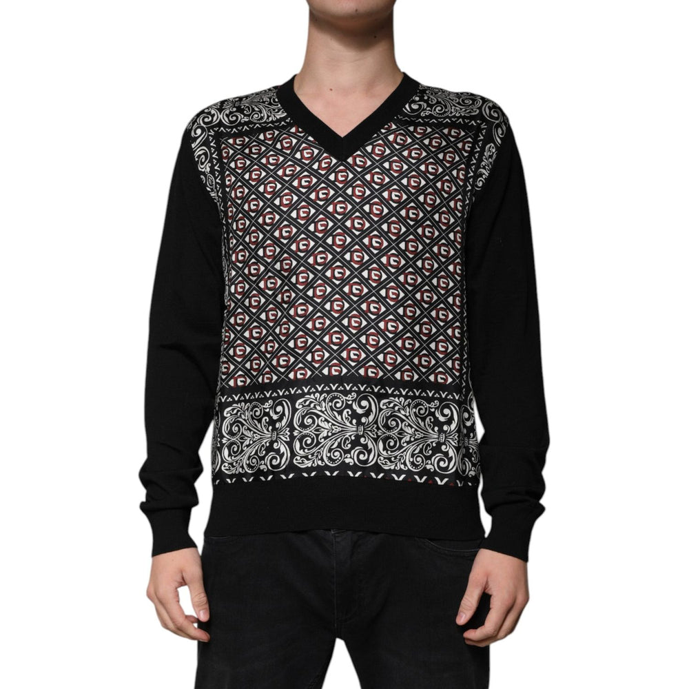 Dolce & Gabbana Black Logo Wool V-neck Pullover Sweater TSH87575-48
