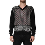 Dolce & Gabbana Black Logo Wool V-neck Pullover Sweater TSH87575-48