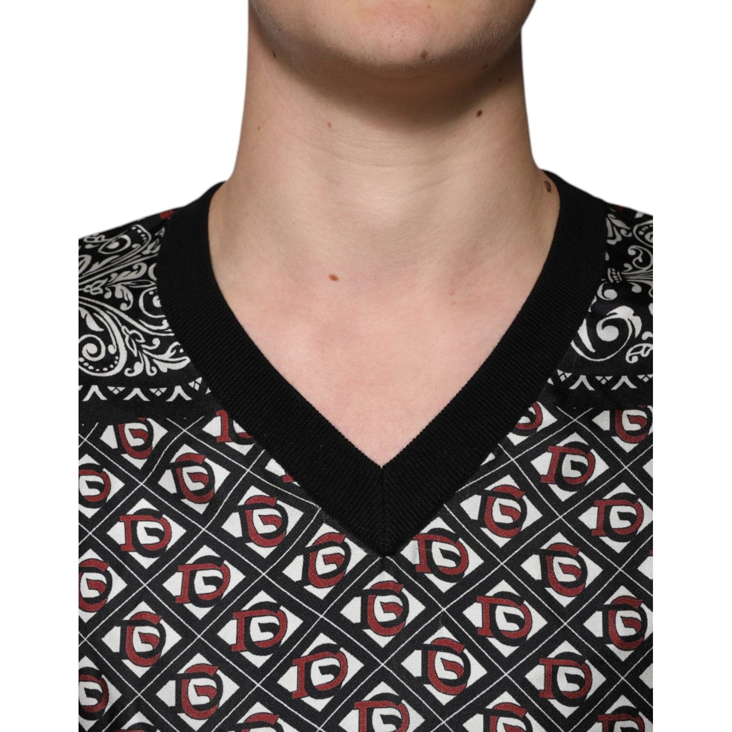 Dolce & Gabbana Black Logo Wool V-neck Pullover Sweater TSH87575-48
