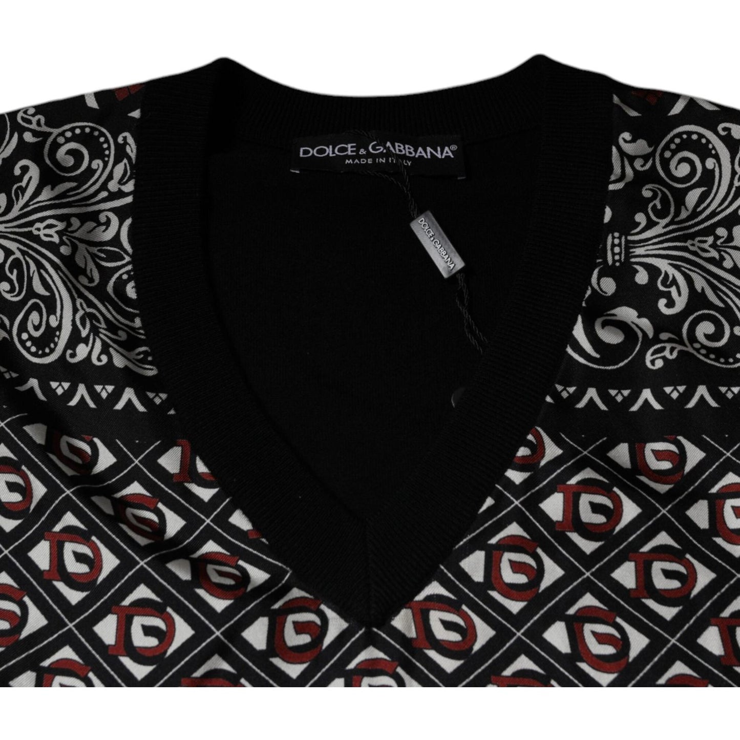Dolce & Gabbana Black Logo Wool V-neck Pullover Sweater TSH87575-48