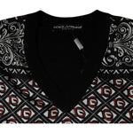 Dolce & Gabbana Black Logo Wool V-neck Pullover Sweater TSH87575-48
