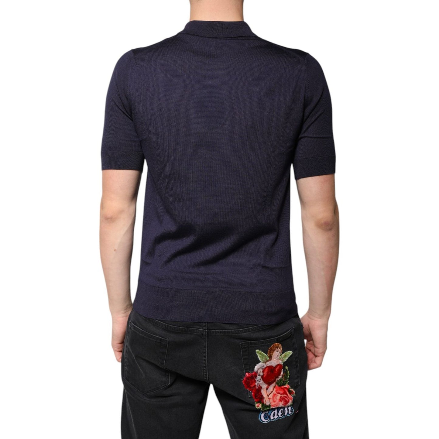 Dolce & Gabbana Blue Silk Collared Short Sleeves Polo T-shirt TSH87743-46