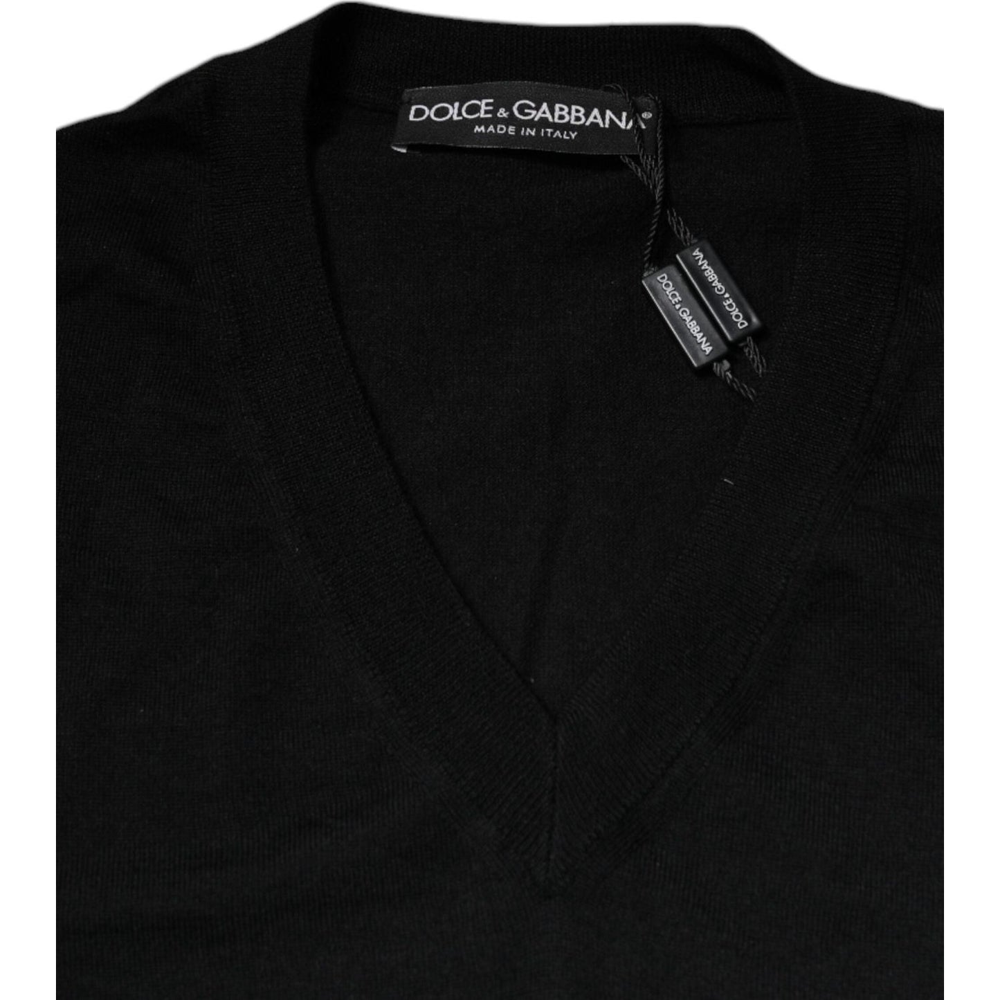 Dolce & Gabbana Black Cashmere V-neck Pullover Sweater