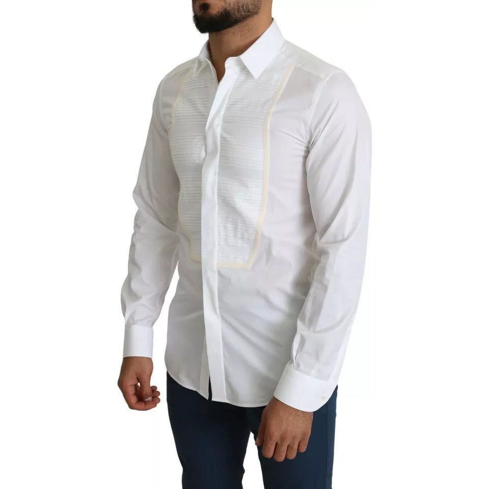 Dolce & Gabbana White Formal Tuxedo Dress GOLD Shirt TSH5372-37