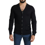 Dolce & Gabbana Black Wool Button Down Men Cardigan Sweater TSH5442-44