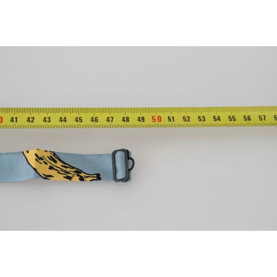 Dolce & Gabbana Light Blue Banana Print Silk Men Neck Bow Tie