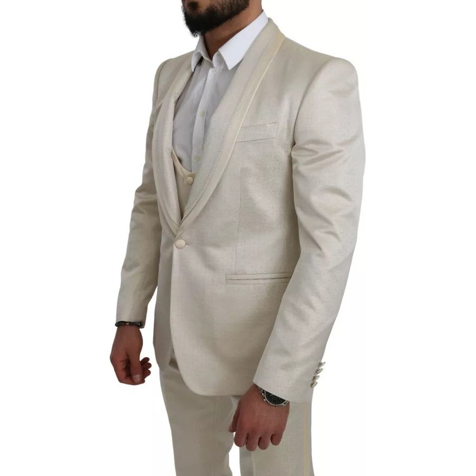 Dolce & Gabbana Beige Wool Crème 3 Piece SICILIA Shawl Suit KOS1801-44
