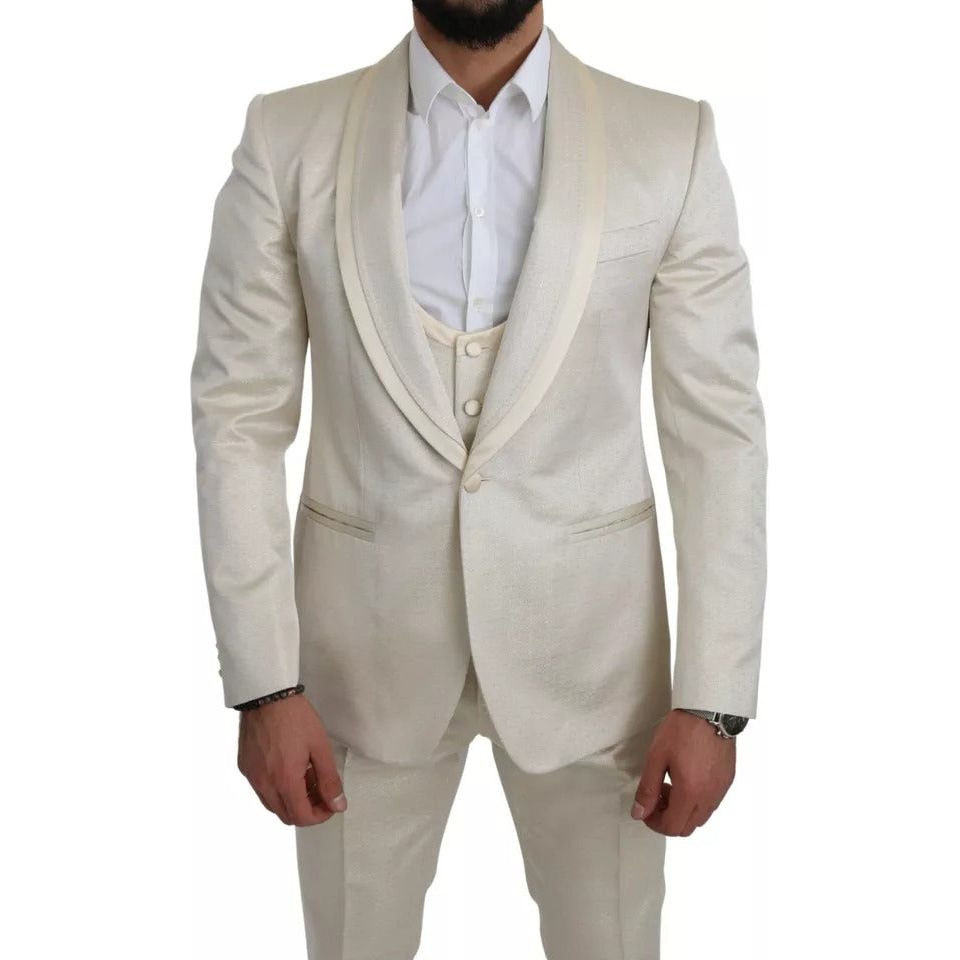 Dolce & Gabbana Beige Wool Crème 3 Piece SICILIA Shawl Suit KOS1801-44