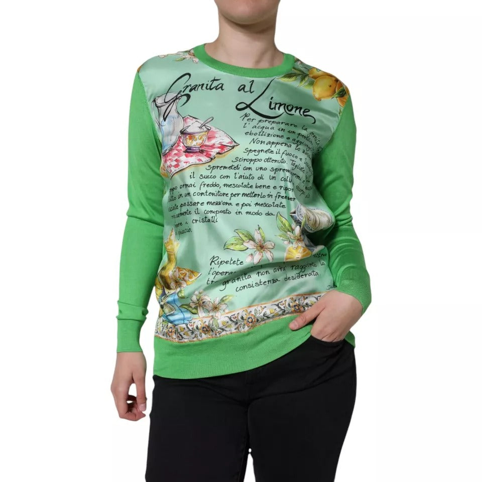 Dolce & Gabbana Green Silk Granita Al Limone Long Sleeves Sweater TSH86573-36