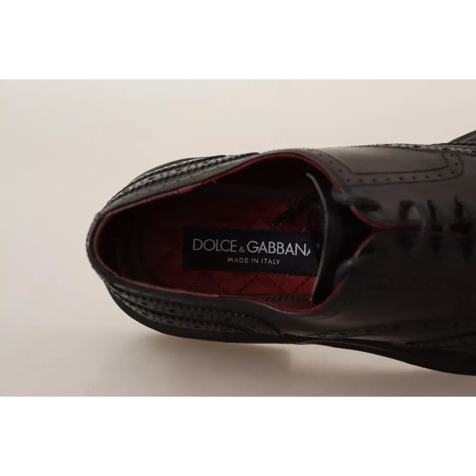 Dolce & Gabbana Black Perforated Leather Lace Up Derby Shoes MV4164-40