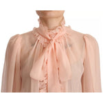 Dolce & Gabbana Light Pink Silk Long Sleeve Ascot Collar Top