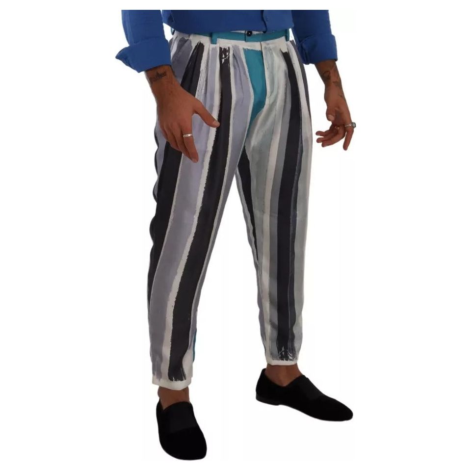 Dolce & Gabbana Blue Striped Silk Tapered Pants PAN72947-46
