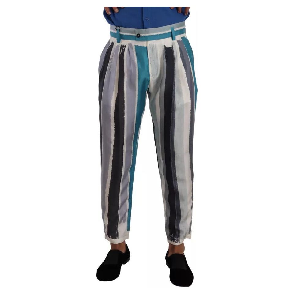 Dolce & Gabbana Blue Striped Silk Tapered Pants PAN72947-46