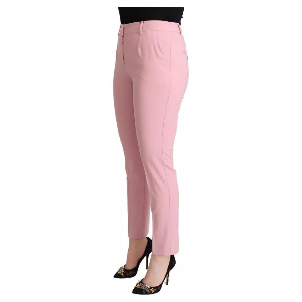 Dolce & Gabbana Pink Wool Mid Waist Tapered Pants
