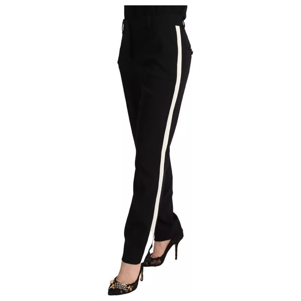 Dolce & Gabbana Black White Stripes Wool Tapered Pants PAN72803-38