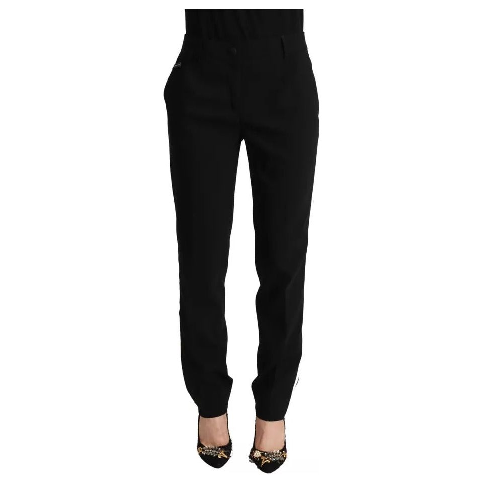 Dolce & Gabbana Black White Stripes Wool Tapered Pants PAN72803-38