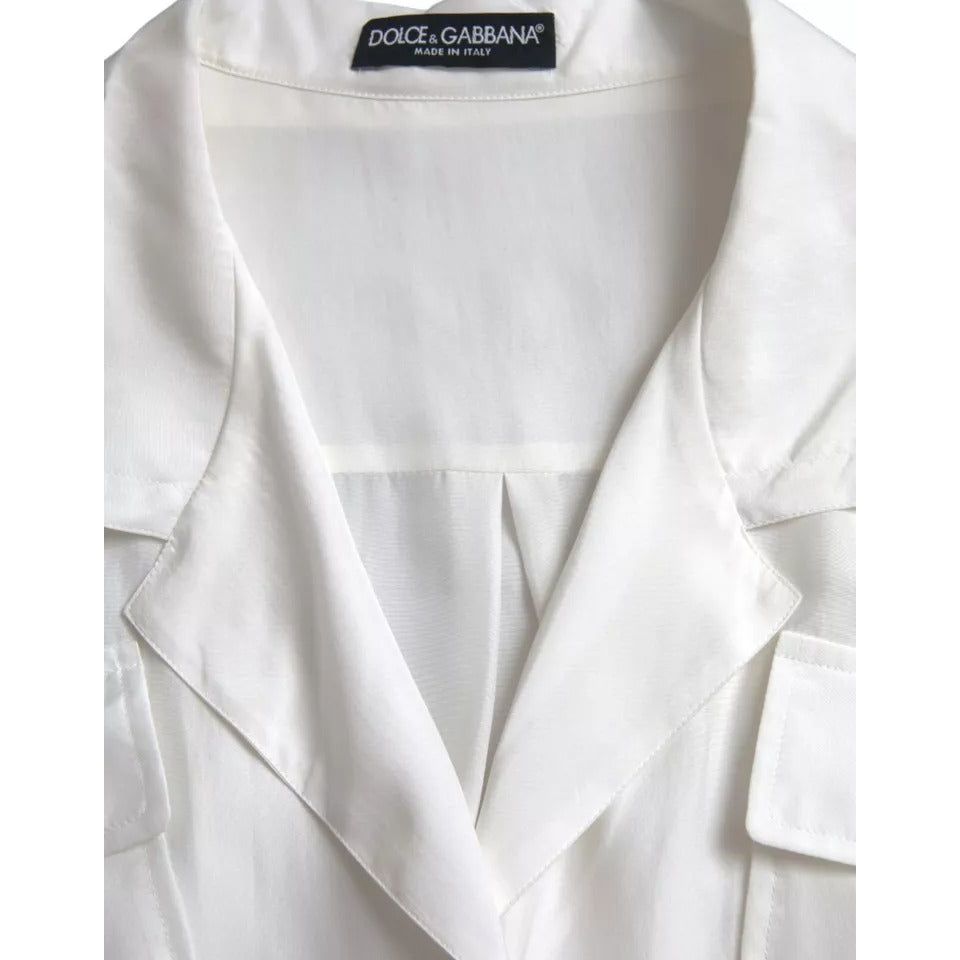 Dolce & Gabbana White Silk Collared 3/4 Sleeves Blouse Top TSH84786-48