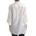 Dolce & Gabbana White Silk Collared 3/4 Sleeves Blouse Top TSH84786-48