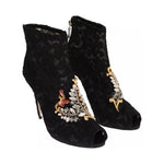 Dolce & Gabbana Black Crystal Lace Booties Stilettos Shoes LA3569-38.5