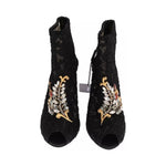 Dolce & Gabbana Black Crystal Lace Booties Stilettos Shoes LA3569-38.5