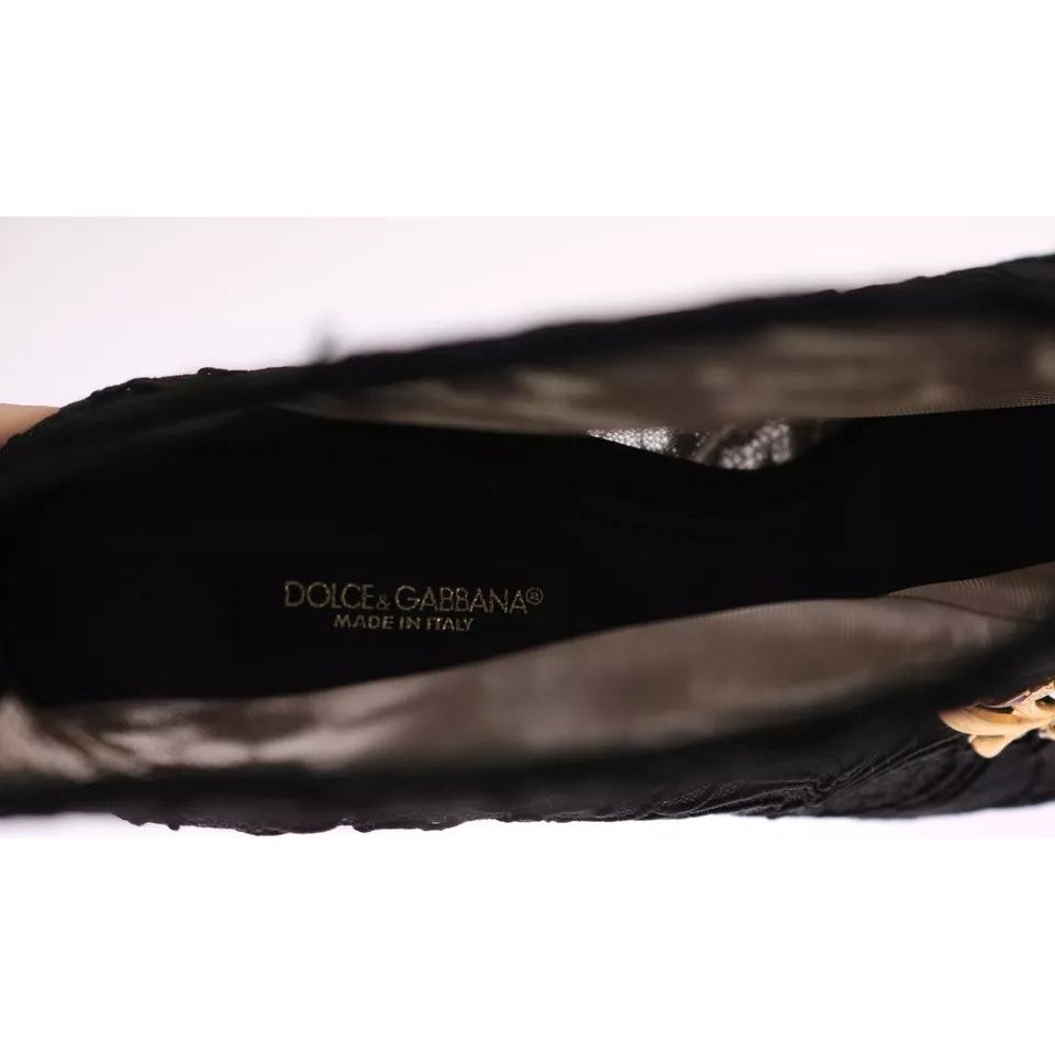 Dolce & Gabbana Black Crystal Lace Booties Stilettos Shoes LA3569-38.5
