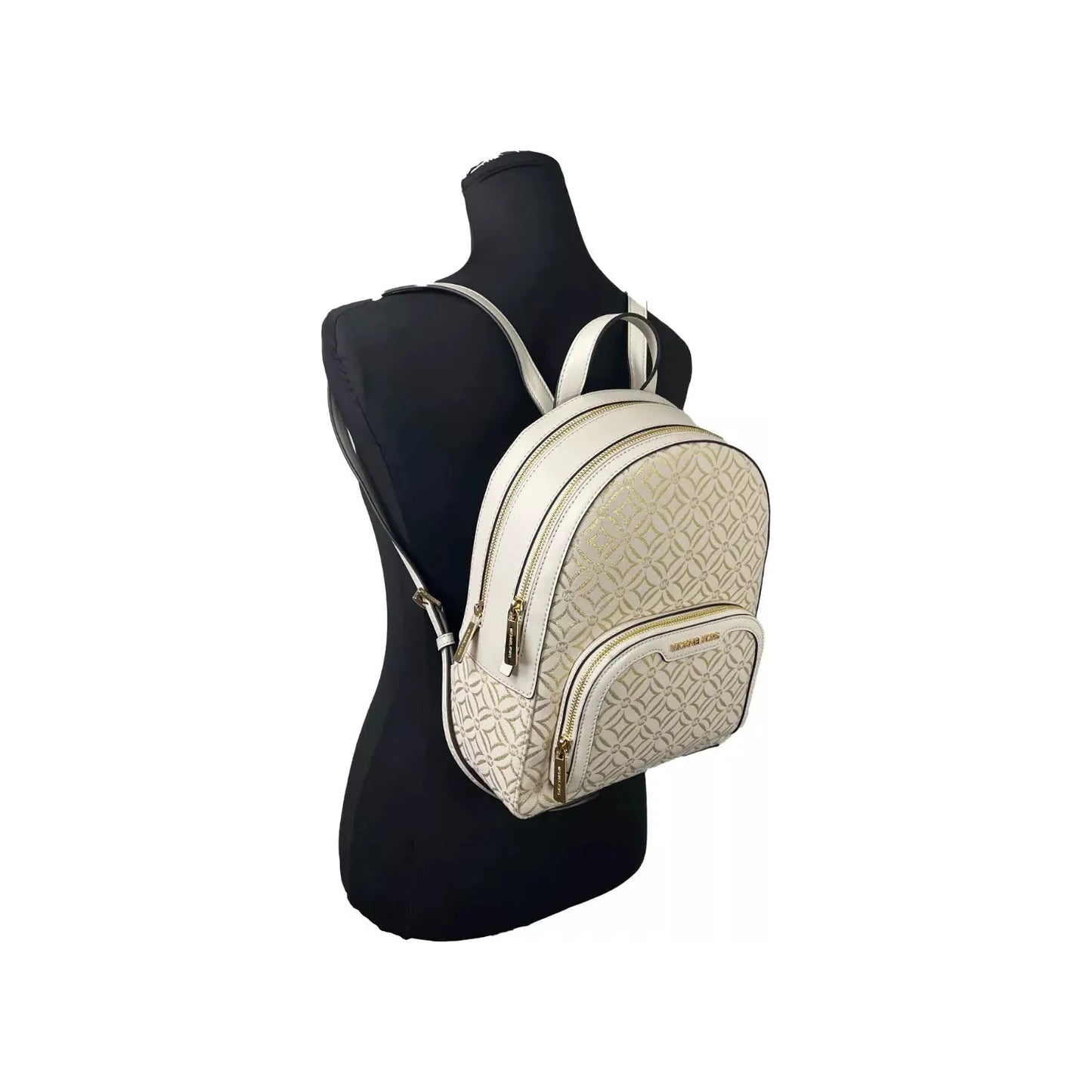 Michael Kors Jaycee Medium Zip Pocket Backpack Bag Cream Gold 83691