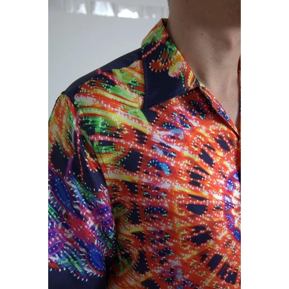 Dolce & Gabbana Multicolor Luminarie Print Men Silk Shirt