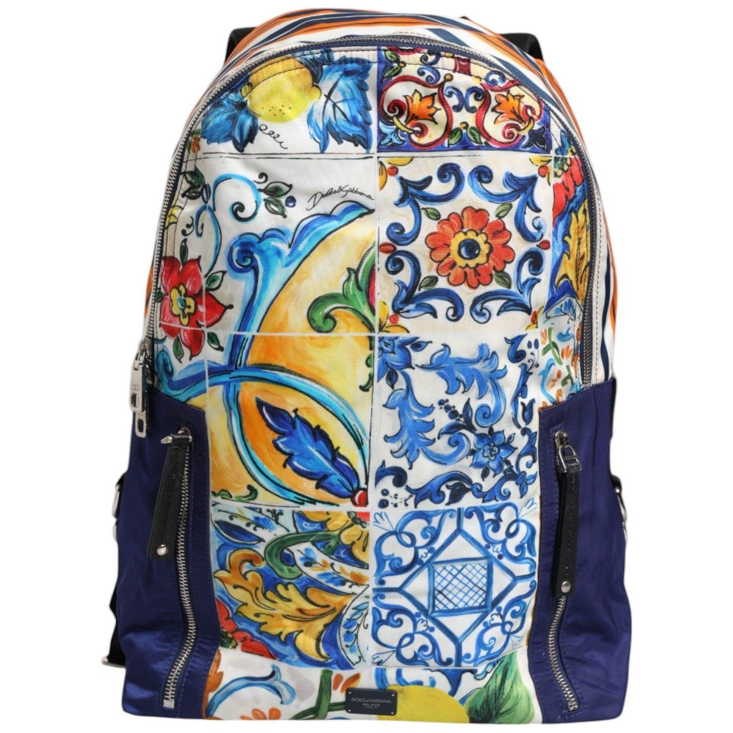 Dolce & Gabbana Multicolor Majolica Print Nylon School Backpack Bag BAG1657