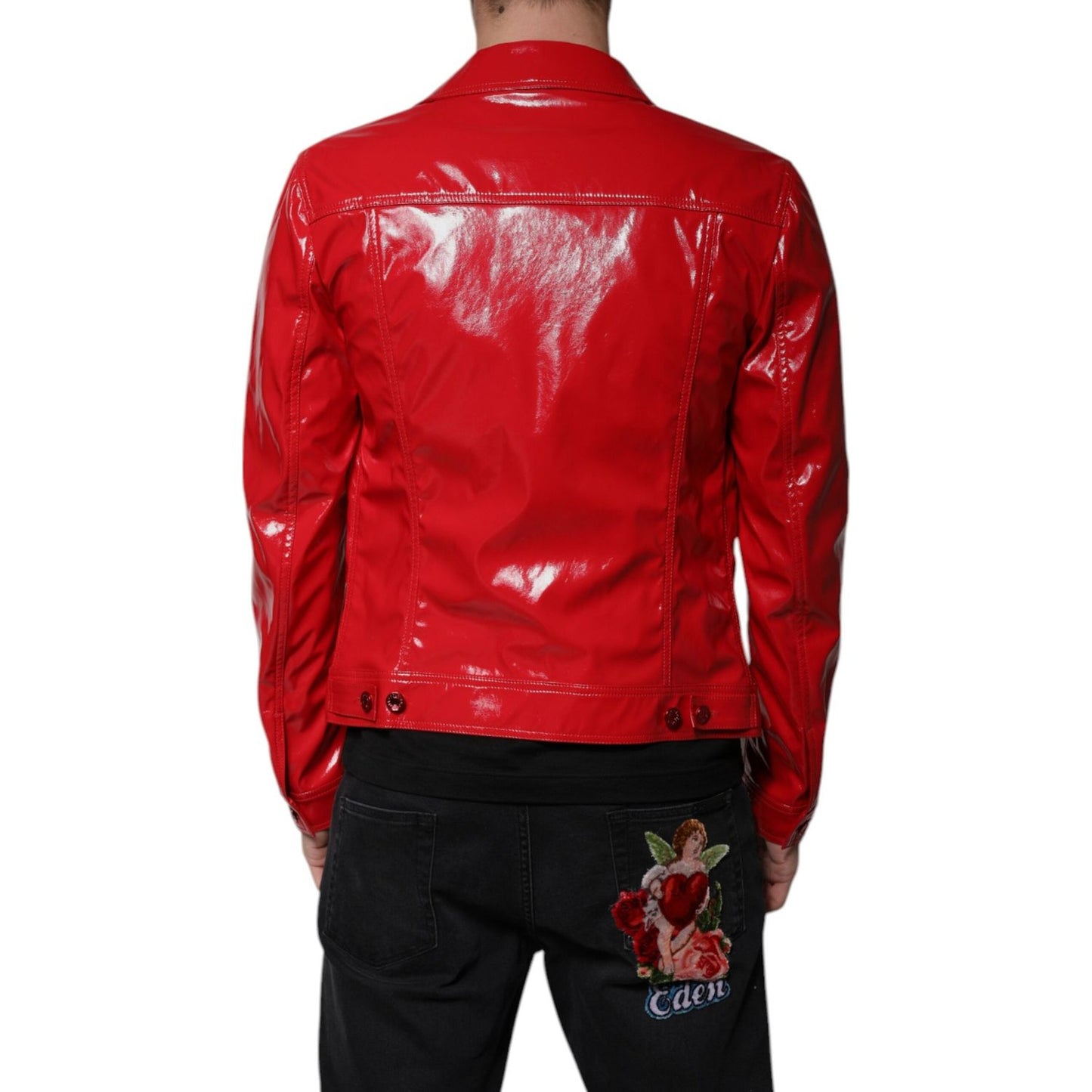 Dolce & Gabbana Red Polyester Button Down Collared Jacket JKT3875-48