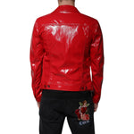 Dolce & Gabbana Red Polyester Button Down Collared Jacket JKT3875-48