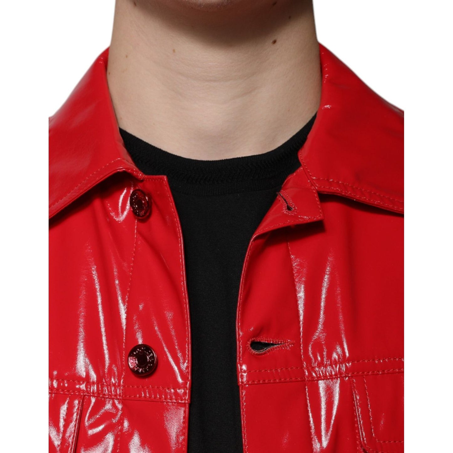 Dolce & Gabbana Red Polyester Button Down Collared Jacket JKT3875-48