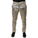 Dolce & Gabbana Gold Floral Jacquard Men Dress Pants