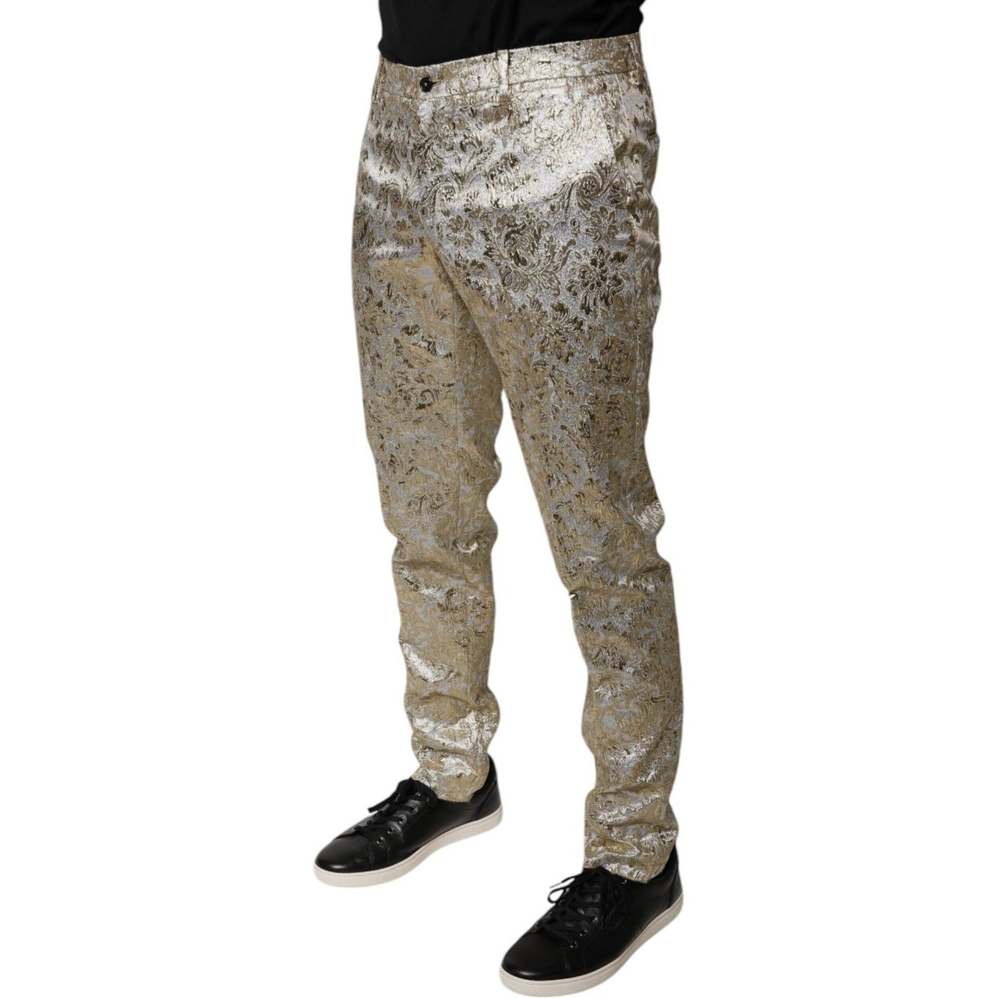 Dolce & Gabbana Gold Floral Jacquard Men Dress Pants