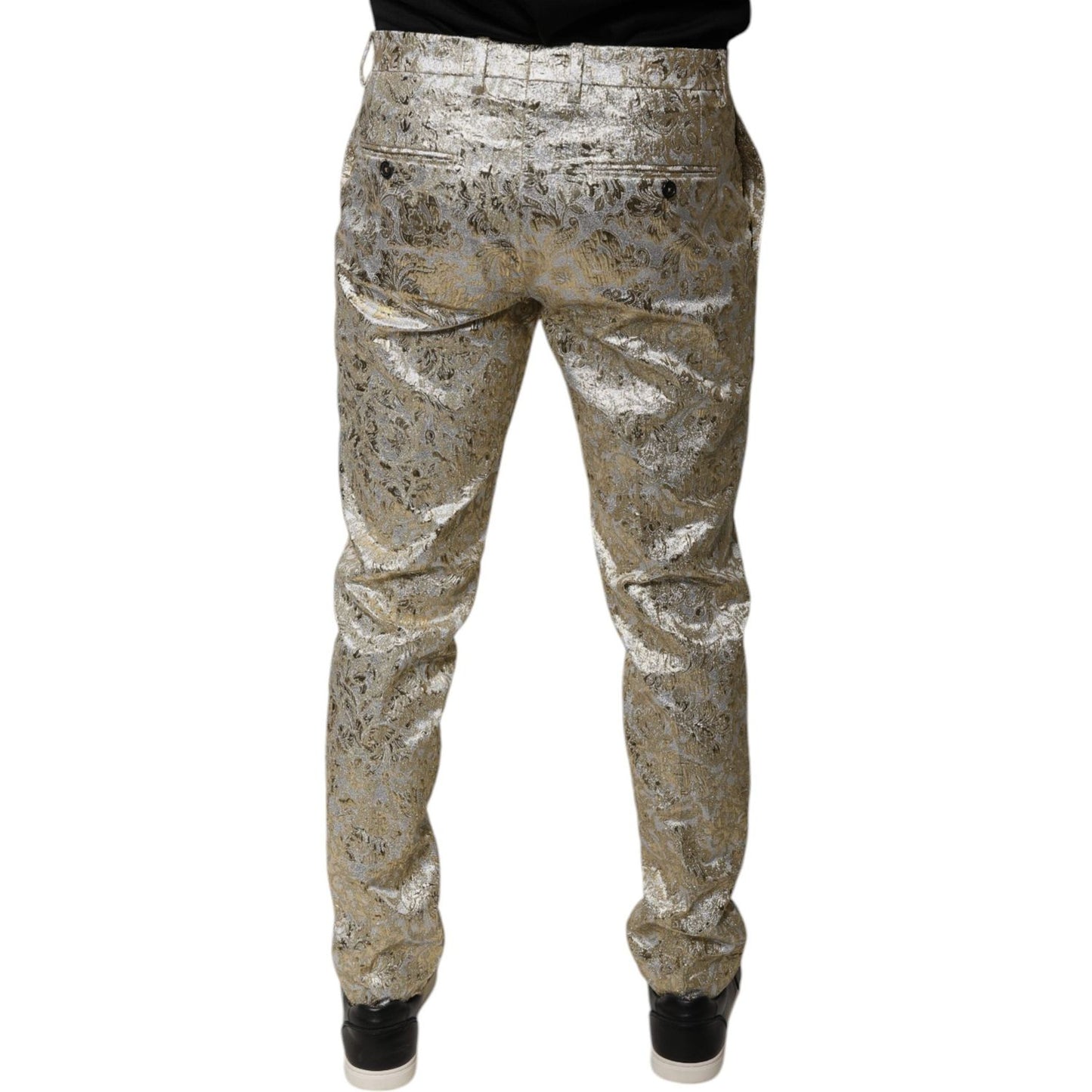 Dolce & Gabbana Gold Floral Jacquard Men Dress Pants