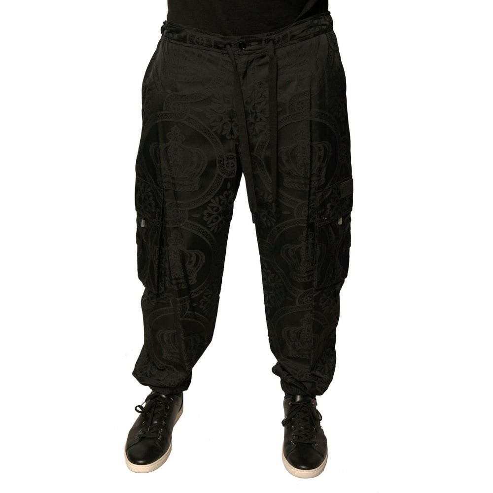 Dolce & Gabbana Black Crown Nylon Jogger Sweatpants Pants PAN75682-54