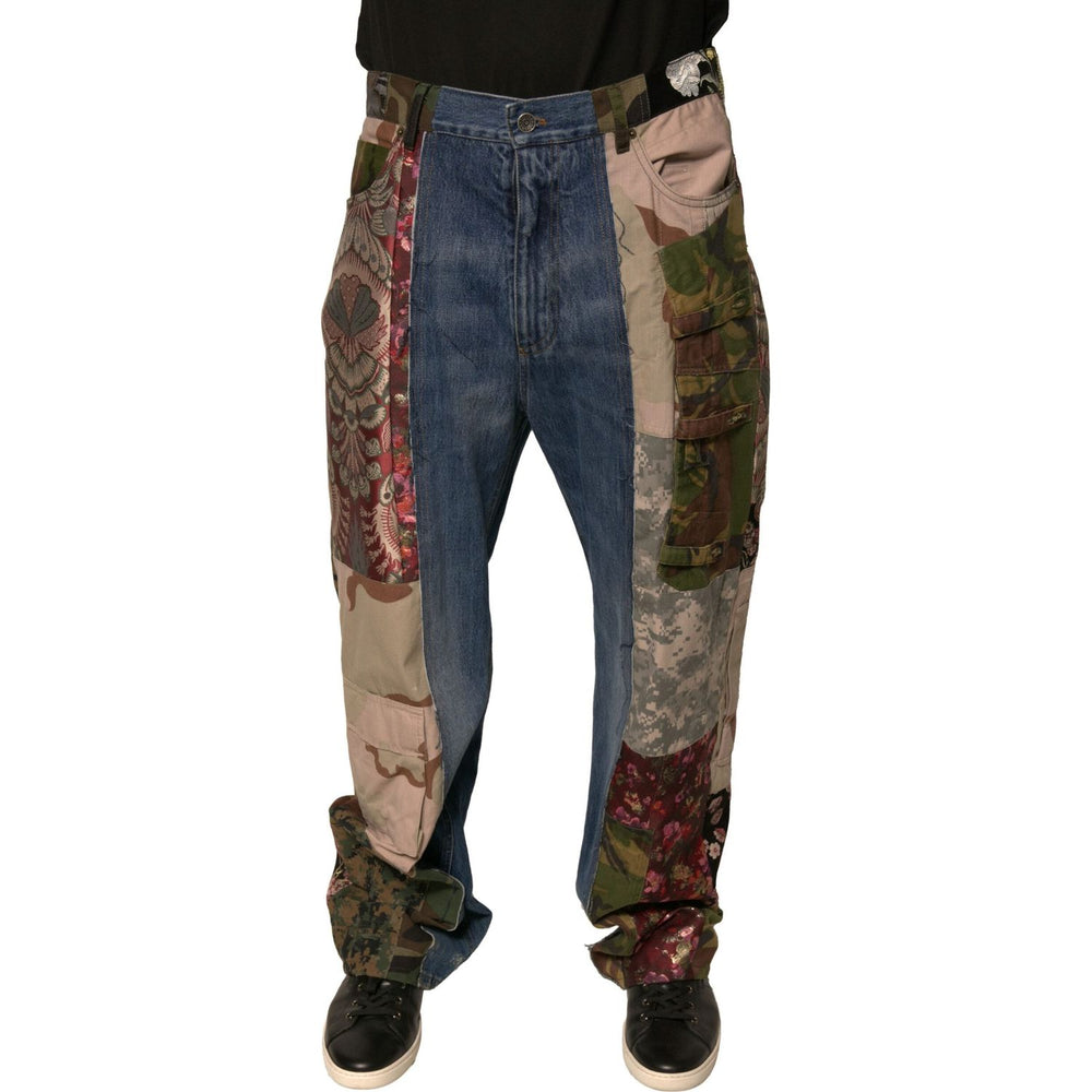 Dolce & Gabbana Blue Patchwork Cotton Straight Denim Jeans PAN75695-48