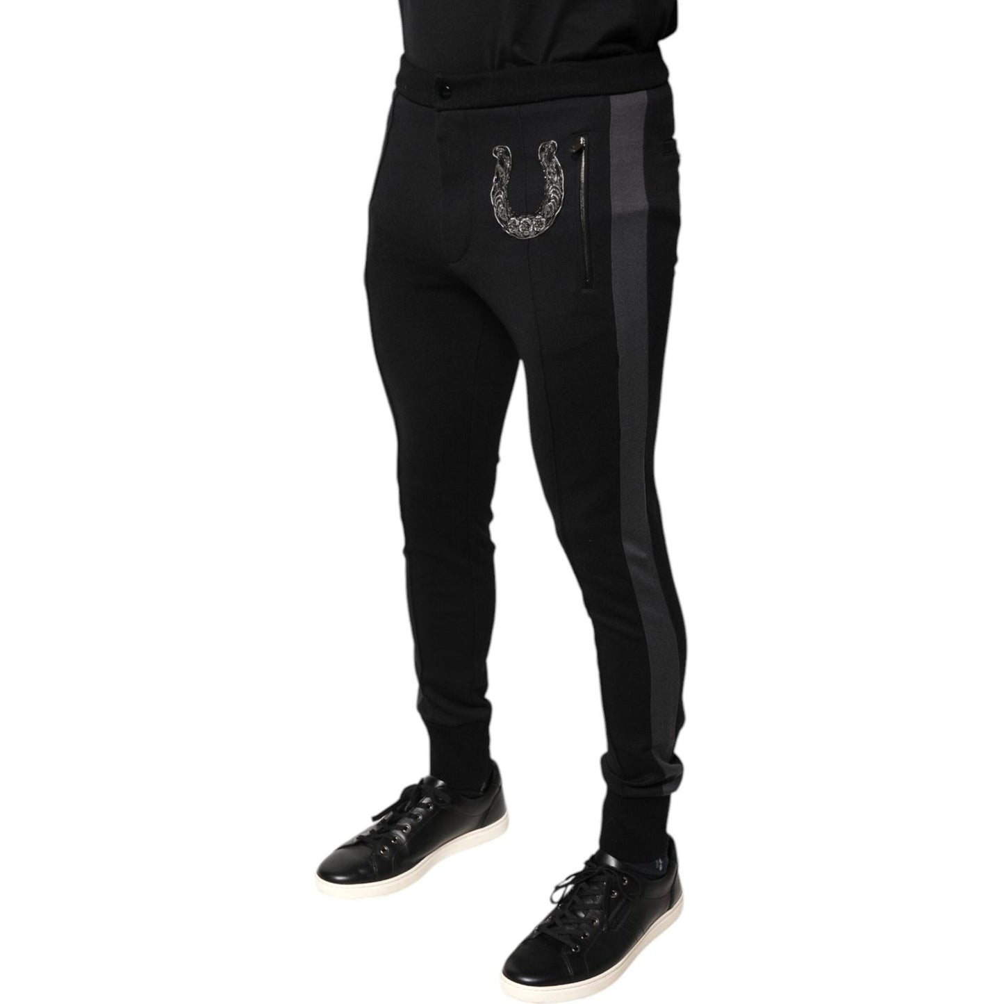 Dolce & Gabbana Black Horseshoe Embellished Wool Slim Fit Pants PAN75801-44