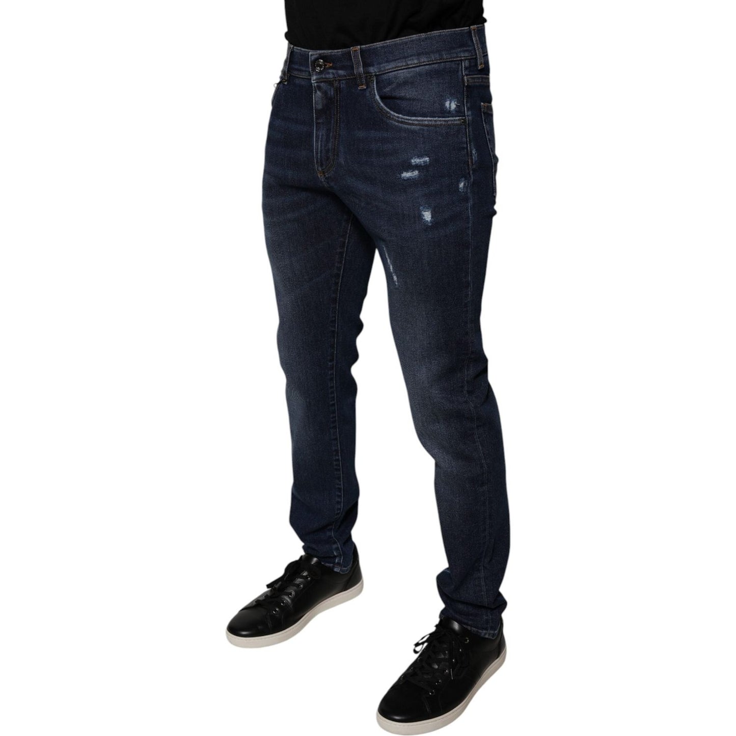 Dolce & Gabbana Dark Blue Cotton Logo Skinny Denim Jeans PAN75863-48